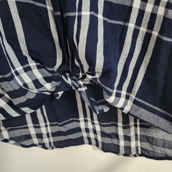 Lucky Brand Plaid Shirt Womens XL Long Sleeve Button Down Tie Front Navy - Picture 5 of 6